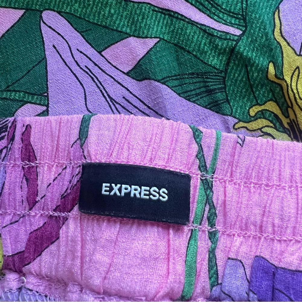 Express High Waisted Floral Pull On Wide Leg Pant Pink Size S NWOT - Picture 12 of 16